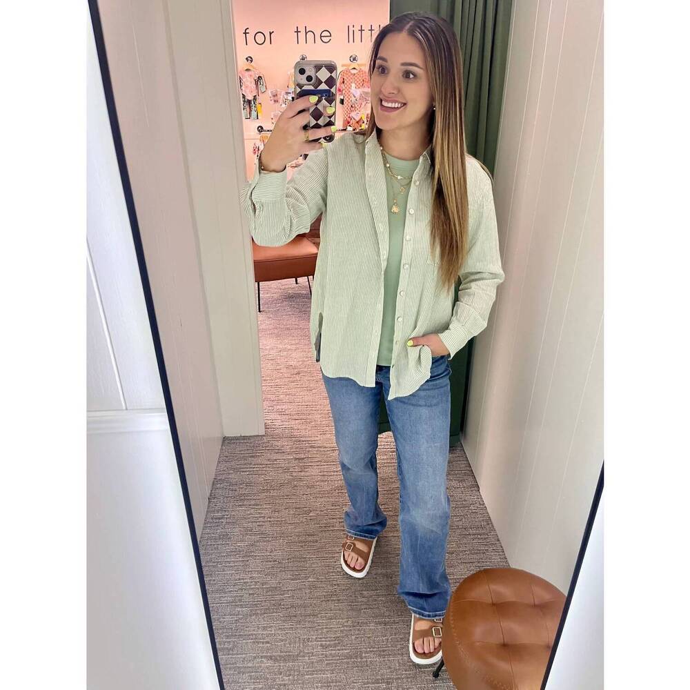 NEW BE COOL maren linen button up top in green